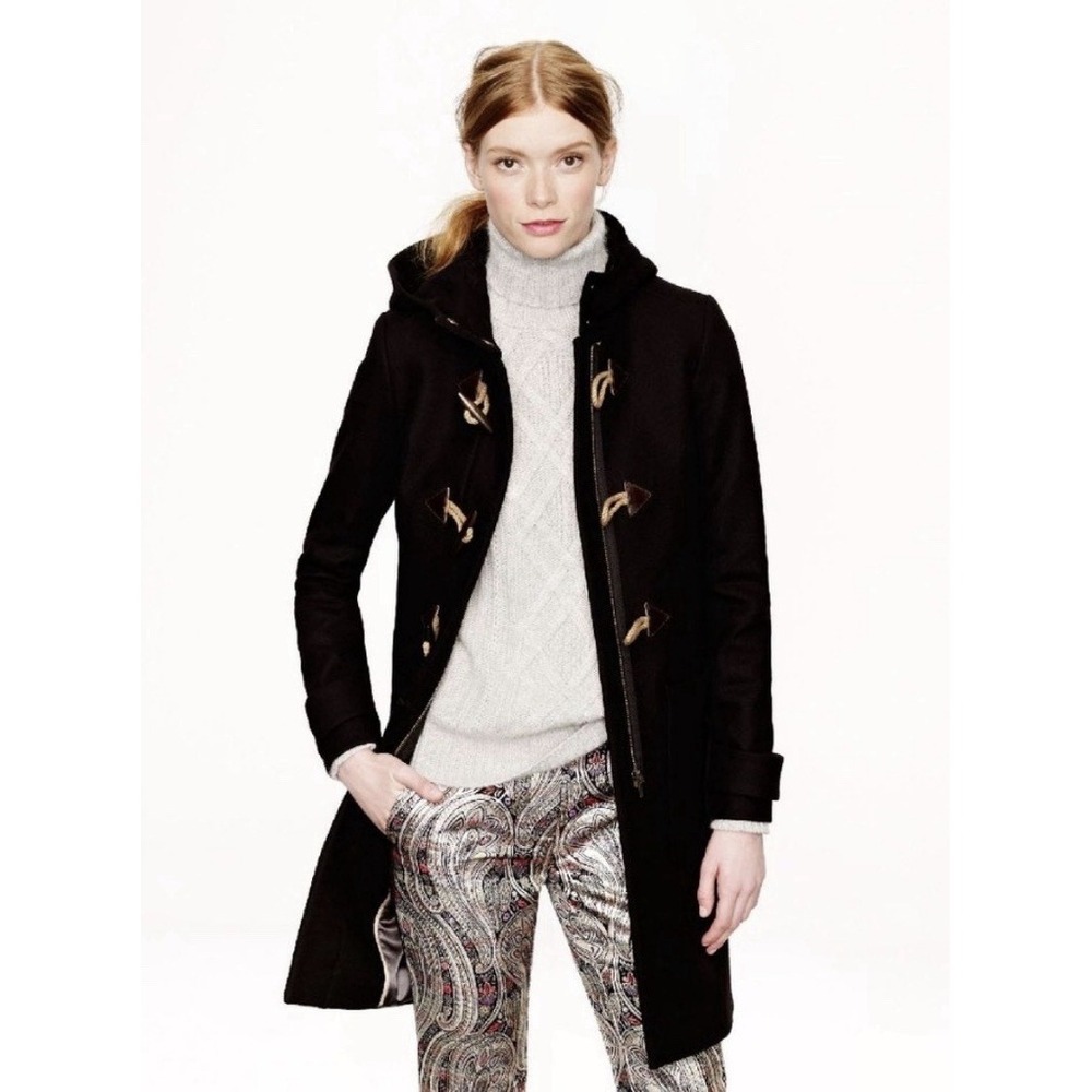 J. Crew Wool Blend Toggle Equestrian Old Money Hooded Jacket Women 4P Black